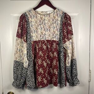 Hailey & Co long sleeve‎ pattern floral multicolors blouse.